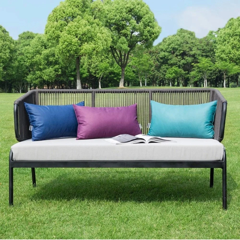 Luxury Home | Chic Navy Blue Outdoor Water Resistant Lumbar Throw Pillow Covers